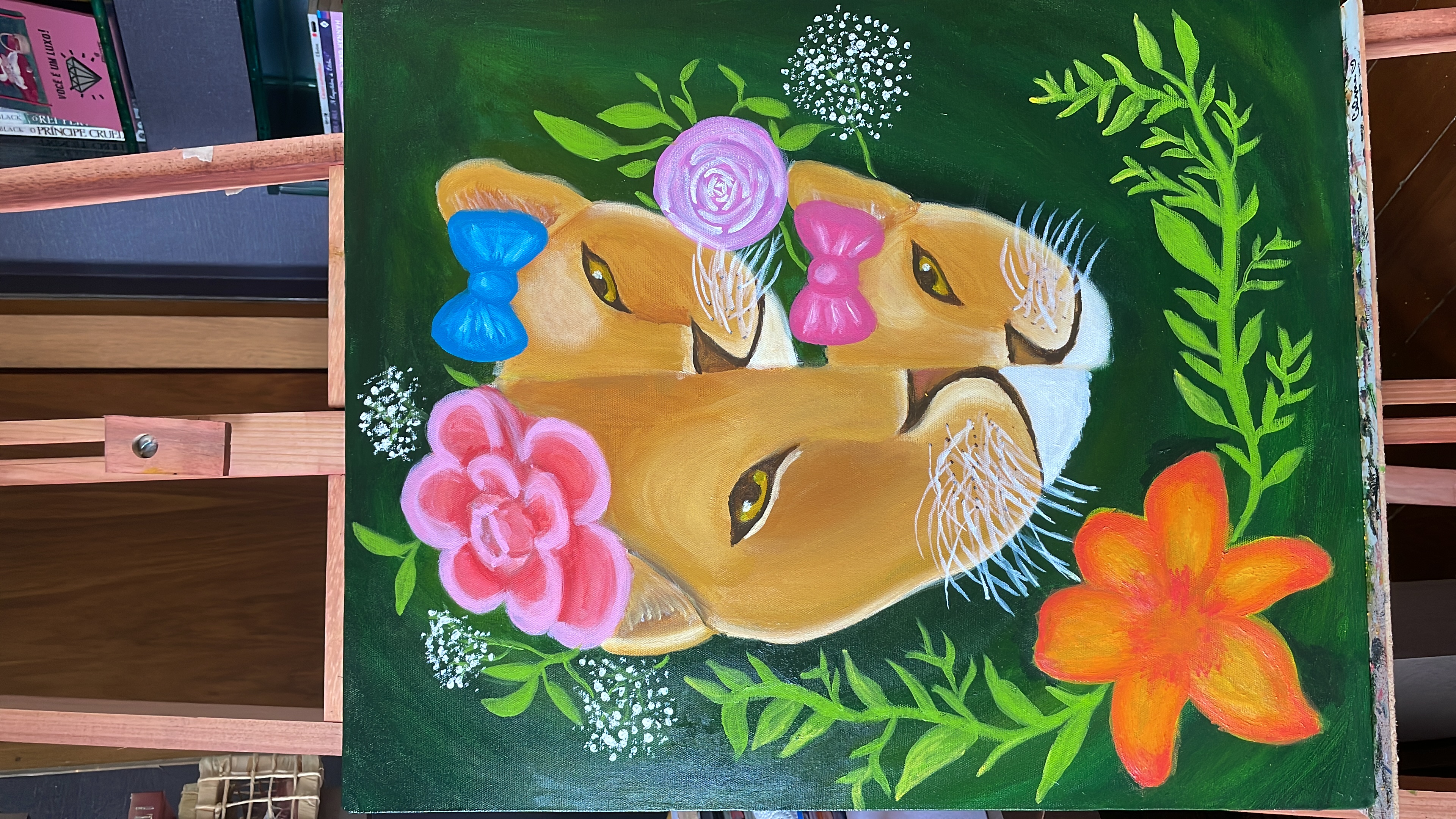 Lionesses painting with flowers